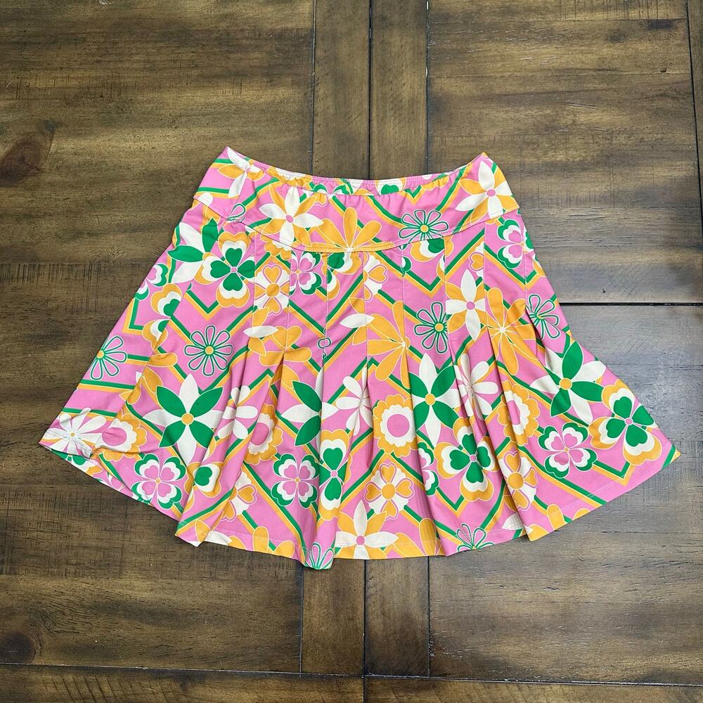 Kenny Flowers Pink Retro Floral‎ Skort Small Pleated Golf Tennis Preppy Mod